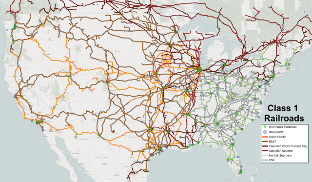 Mini map preview of Class I Railroads in the U.S.